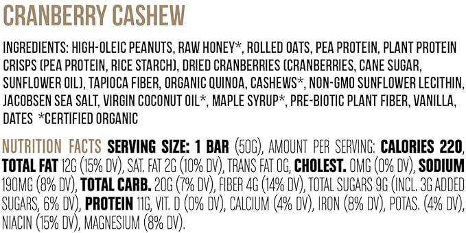 Big Spoon Roasters Cranberry Cashew Nut Butter Bars - Low Carb, High Protein Bars w/Pea Protein - Vegan Snacks w/Peanut & Almond Butter - Gluten-free, Soy-free, & Lean Protein - 1.76 Ounce - 12 Pack