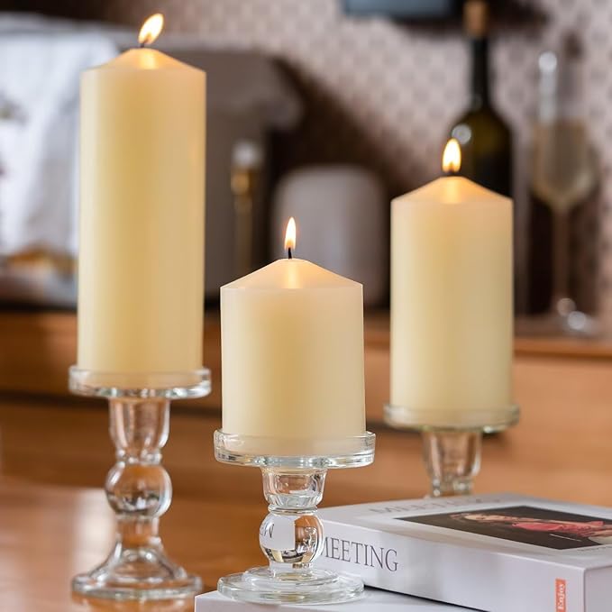 MOZEAL 3" x 8" Hand-Poured Unscented Candles,Large Ivory Pillar Candles Set of 2,No Drip,Approx 120 Hours Long Burning,Wedding,Dinner,Christmas and Home Decor（3 Inch Diameter 8 Inch Height）