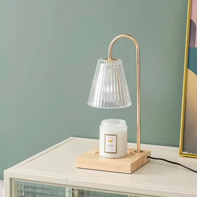 Candle Warmer Lamp with Dimmer – Electric Wax Melting Lamp for Jar Candles | Adjustable Brightness, Safe & Stylish | Metal & Wood Design, Home Décor Night Light (US Plug)