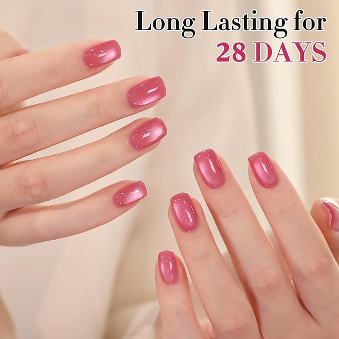 Double Rhythm 0.5 OZ Cat Eye Gel Polish with Magnet 15ML Holographic Glitter Shimmer Translucent Jelly Color Magnetic Nail Polish Salon DIY at Home (Peach Purple-MC1208)