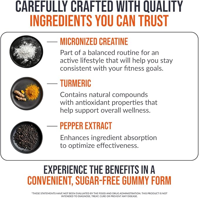 EcoWise Wellness Creatine Monohydrate Gummies 5000 mg, Mango Flavor, Sugar-Free Vegan Chews, Creatine Supplement for Daily Routine