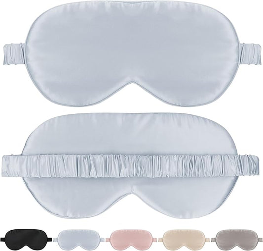 Silk Sleep Mask for Women/Men/Adults Light Blocking Real Silk Eye Mask for Sleeping Plane/Side Sleeper/Travel with Elastic Band,Light Blue