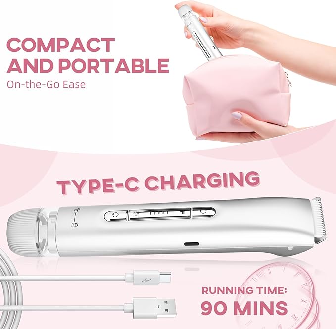 Bikini Trimmer for Women,Dual Head Shaver, IPX7 Waterproof, Compact Travel Design Bikini Shaver for Public Hair, Facial and Body(White)