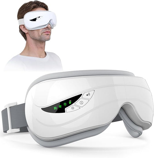 Eye Massager with Heat,Music,Compression, Heated Eye Mask Massage for Migraines & Headache Relief, Reduce Dry Eyes Improve Sleep, Reduce Strain. Birthday and Christmas Gifts for Women Men Mom Dad Her