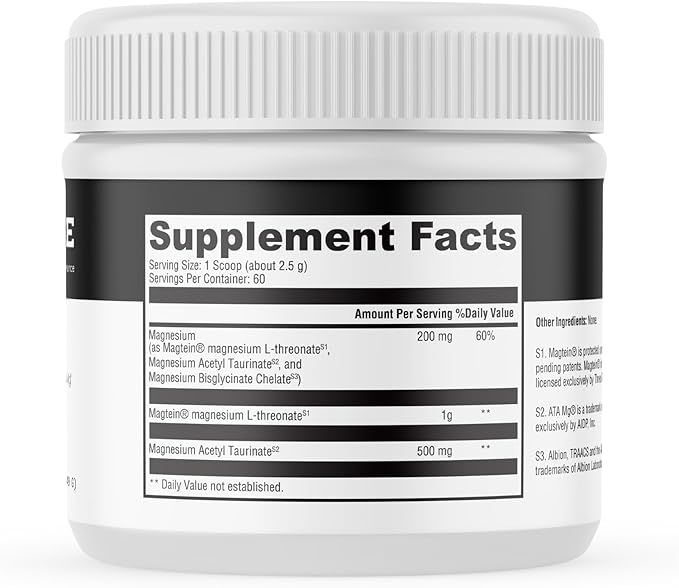 MYOXCIENCE Brain Mag | Magnesium L-Threonate Magtein & Magnesium Glycinate Powder (Unflavored) (60 Servings)