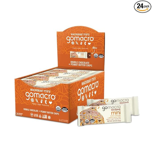 GoMacro MacroBar Mini Organic Vegan Snack Bars - Double Chocolate + Peanut Butter Chips (0.90 Ounce Bars, 24 Count)