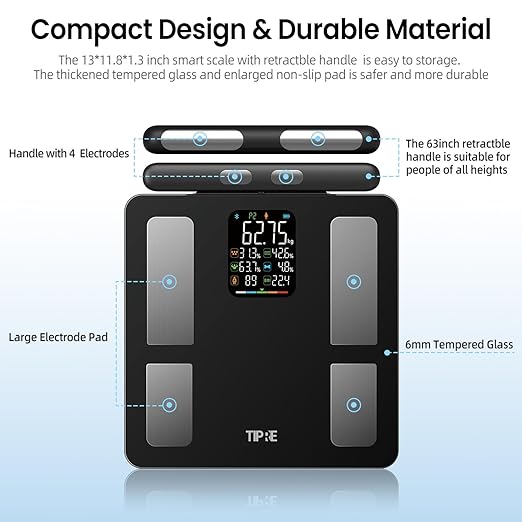 Smart Scale for Body Weight 8-Electrode Digital Weight Scale for Body Fat Bathroom Scale with BMI Full Body Composition Analysis with Bluetooth Health Monitor for Weight Loss, 400lb