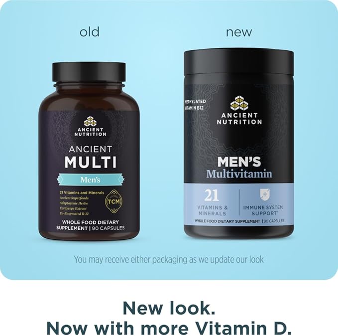 Ancient Nutrition Multivitamin for Men, Multi Men's, Vitamin D, C, E, B12, Zinc, Magnesium, Supports Healthy Immune System and Bone Health, 90 Ct