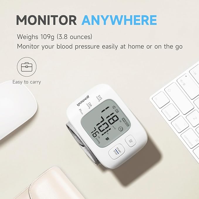 yuwell Wrist Blood Pressure Monitor | Clinical Accuracy, BP Machine for Home Use | Ultra Light Weight, Smart Inflation Blood Pressure Cuff, Large Display, 74 Readings, Rechargeable
