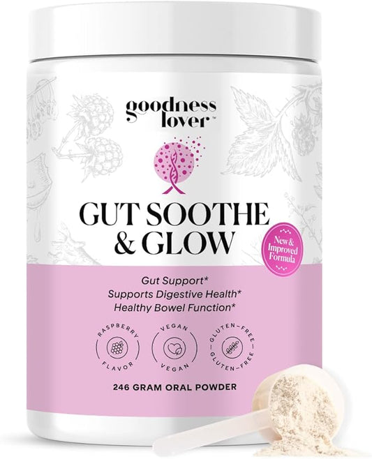 Goodness Lover Gut Soothe & Glow, Gut Digestive Support Supplement with L-Glutamine Powder and MSM, Support Bloat Relief, with Aloe Vera, Slippery Elm, Lemon Balm, 30 Servings
