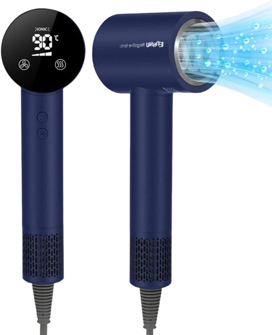 Hair Dryer,110000 RPM High-Speed Brushless Motor for Fast Drying with HD Digital Display Low Noise Compact Hair Blow Dryer for Curly Hair for Home Travel Salon #201Purple Blue