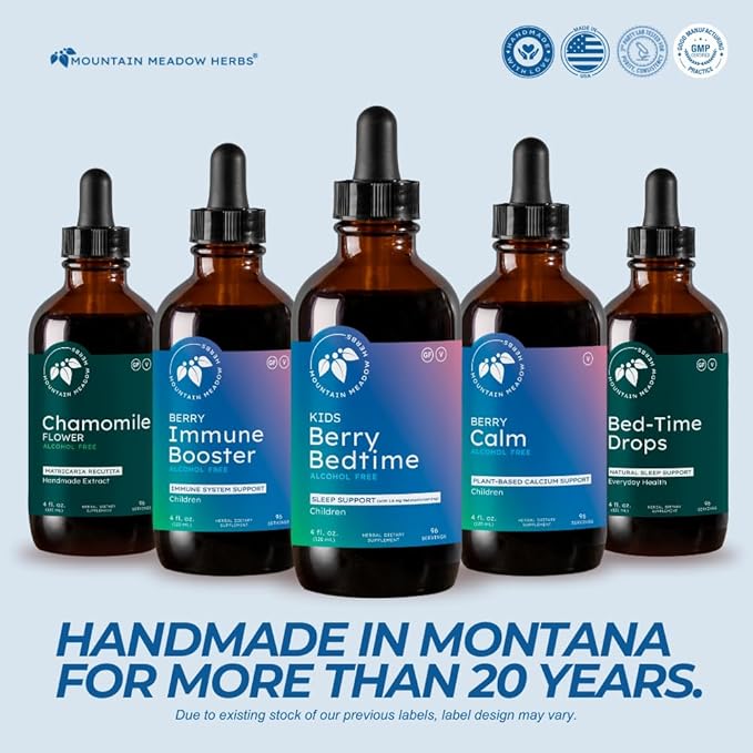 Mountain Meadow Herbs Berry Bedtime – Kids Sleep Support Drops with Melatonin, Chamomile, Lemon Balm & Passionflower - Natural Sleep Aid for Children – 4 oz