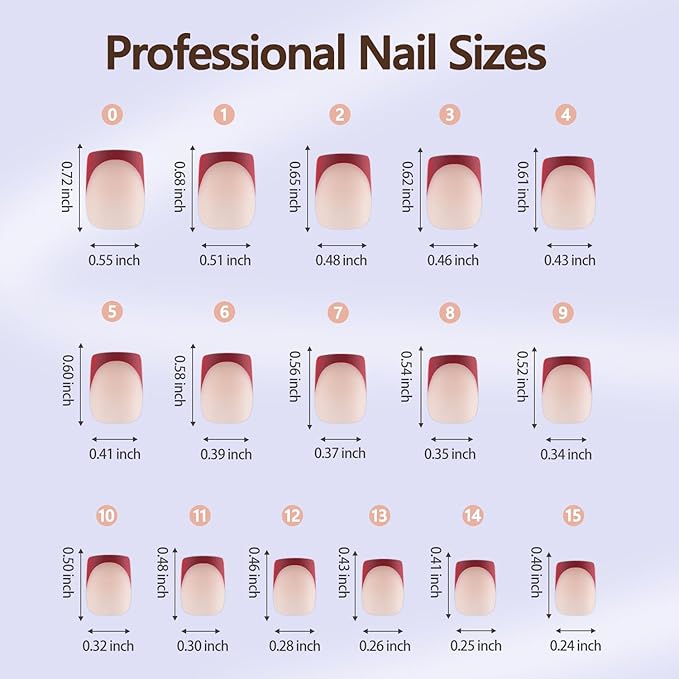 Misssix XBASICTIPS French Tip Press On Nails, 300Pcs Red French Gel Nail Tips Short Square, Soft Gel Pre-shaped No Need to File 3 in 1 Tips, Fake Nails for Nail Art DIY Extension Designs 15 Sizes
