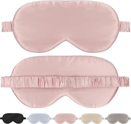 Silk Eye Mask for Sleep for Women/Men/Adults Blackout 100% Mulberry Silk Sleeping Mask for Travel/Plane/Side Sleeper with Elastic Strap,Pink