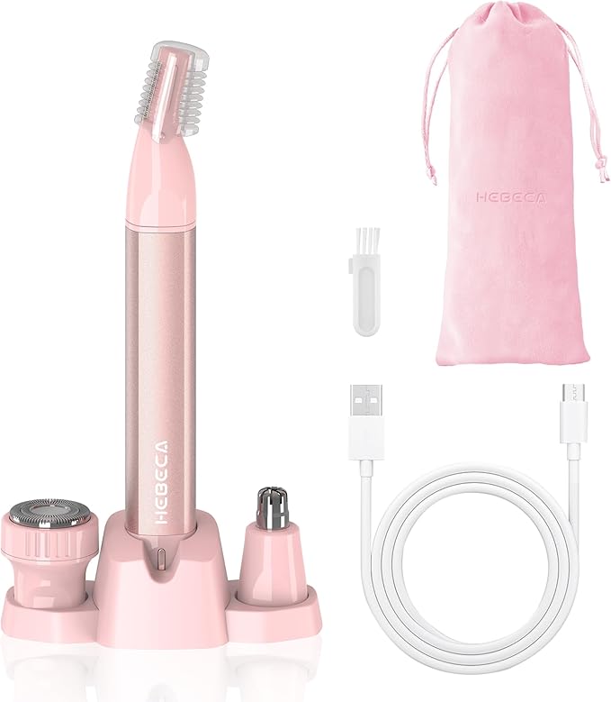 Nose Hair Trimmer for Women 3in1 Facial Hair Removal Trimmers with Storage Base - Waterproof, Portable USB Rechargeable with Travel Bag- Trims Nose, Ear, Eyebrow, Peach-Fuzz, Lips, Chin Face Hair