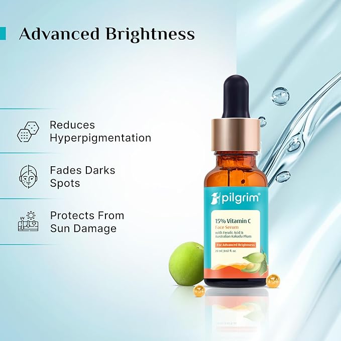 Pilgrim Glowing Skincare Combo: Korean White Lotus Day Cream SPF 50 (PA+++) & 15% Vitamin C Serum (20ml) | With Ferulic Acid & Australian Kakadu Plum | Hydrates, Evens Tone & Fights Pigmentation