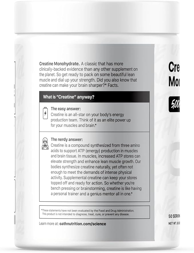 Oath Nutrition Ultra Micronized Creatine Monohydrate Powder, Unflavored, Gluten Free, Non GMO, Creatine Powder for Women and Men, 5,000g per Serving, 50 Servings