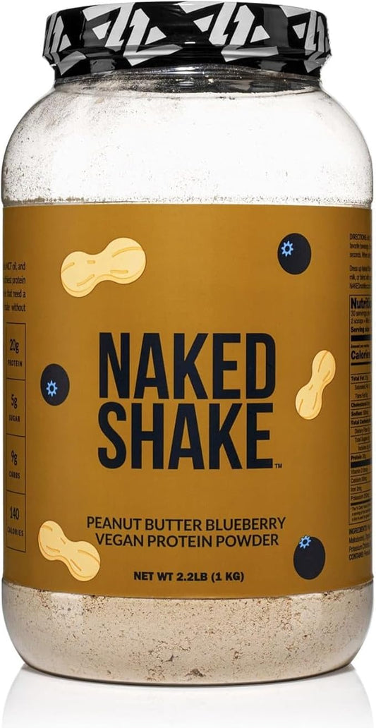 Naked Shake - Peanut Butter Blueberry Protein Powder, Plant Based Protein with Mct Oil, Gluten-Free, Soy-Free, No Gmos Or Artificial Sweeteners - 30 Servings