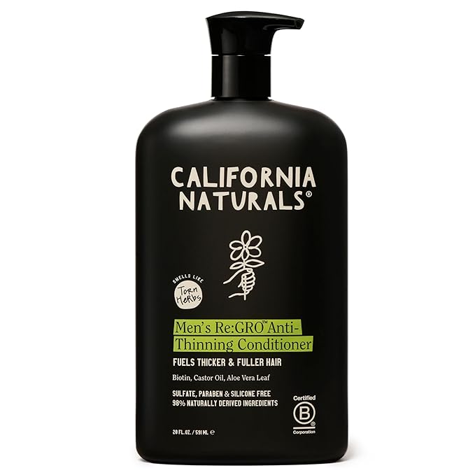 California Naturals Mens Re:GRO Conditioner for Hair Growth Support, Scalp Hair Care with Biotin, All Hair Types, Vegan, Natural, Cruelty Free, Silicone, Paraben & Sulfate Free, for Men, 20 fl oz