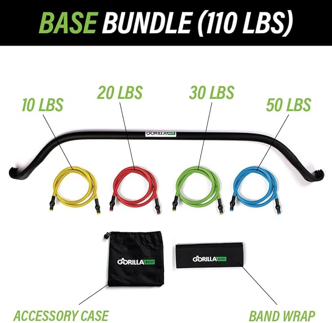Gorilla Bow Original Portable Home Gym Resistance Bands and Bar System for Travel, Fitness, Weightlifting and Exercise Kit, Full Body Workout Equipment Set
