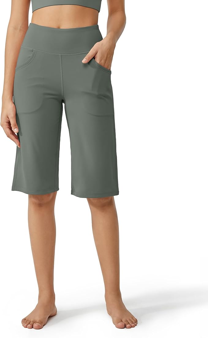 Promover Capri Pants for Women Wide Leg Yoga Cropped Pants with Pockets Loose Casual Summer Pants