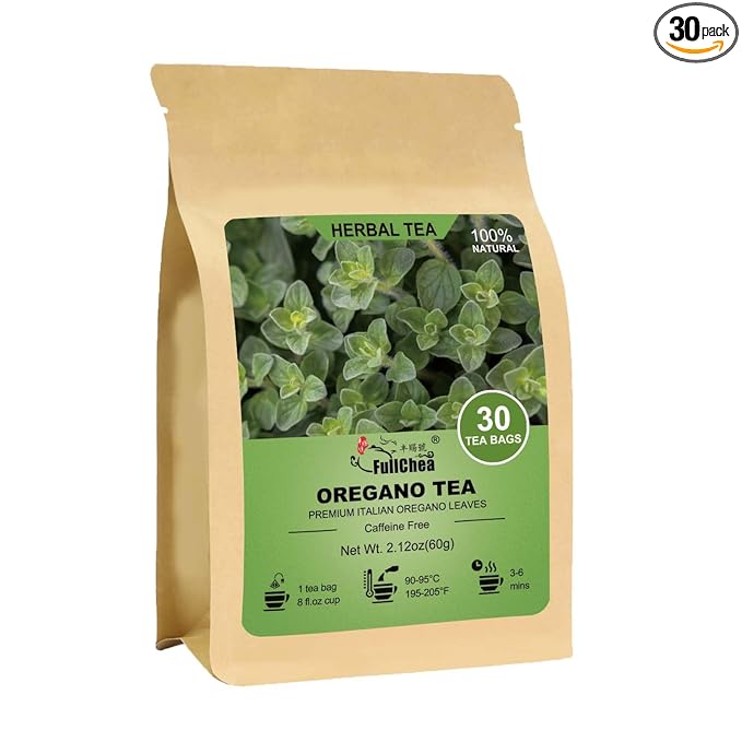 FullChea - Oregano Tea Bags, 30 Teabags, 2g/Bag - Premium Oregano Leaves - Non-GMO - Caffeine-Free - Support Digestion & Boost Immunity