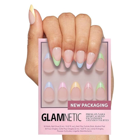 Glamnetic Press On Nails - Confetti | Semi-Transparent, Short Almond Nails, Salon Quality | 15 Sizes - 30 Nail Kit with Glue