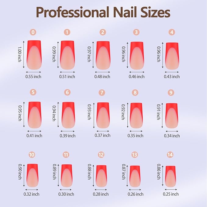 Misssix XBASICTIPS Red French Tip Press On Nails, 150Pcs French Gel Nail Tips Long Square, Soft Gel Pre-shaped No Need to File 3 in 1 Tips, Fake Nails for Nail Art DIY Extension Designs 15 Sizes