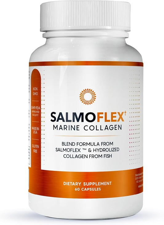 VITASEI Salmoflex Marine Collagen Peptides Pills W/Hyaluronic Acid, Vitamin C, D, E | Salmon Supplements - Hair, Skin, Nails | Multivitamin for Women & Men | Knee, Joint Relief - 60 Capsules