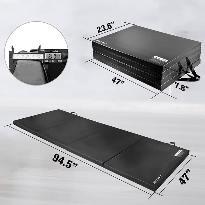 RitFit Upgraded Folding Exercise Mat, 2 Inch Thick Gymnastics Mat 3’x6’,4’x8’,4x10’,2'x8' with Carrying Handles for Yoga, MMA, Stretching, Core Workouts and Home Gym Protective Flooring