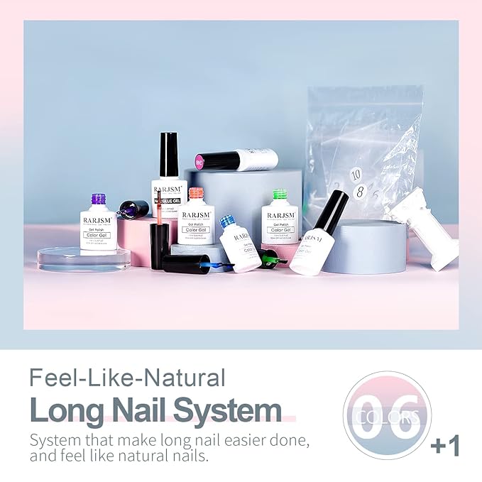 RARJSM Jelly Gel Nail Polish Set, Translucent Neon Nail Polish 6 Color Pink Green Blue Purple Yellow Orange Gel Nail Art 10 Sizes Long Fake Nails