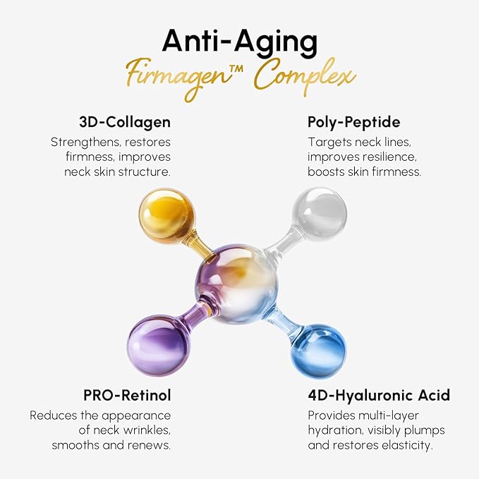 MAREE Neck Cream with Roller - Lifting Neck Creams For Tightening and Firming - 3D-Collagen & AH-8 Firming Neck Cream Roller - Face Décolleté Wrinkle Cream for Women - Crema Reafirmante Para el Cuello