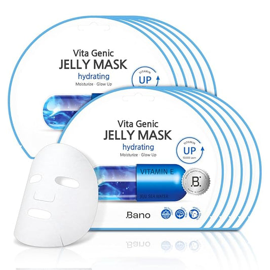 Vita Genic Jelly Face Hydrating Mask 10EA – Firming Sheet Mask for Sensitive Skin, Korean Glass Skin Care with Mineral Water, Vitamin C & Niacinamide, Fragrance-Free