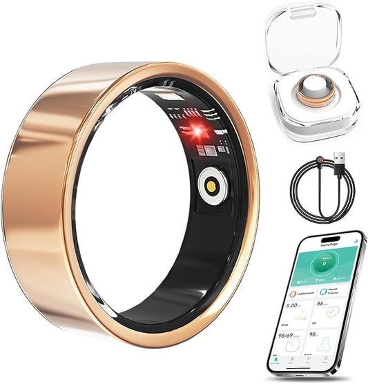 Luxelle Smart Ring Fitness Tracker with Sleep Monitor, Heart Rate, Blood Oxygen, Blood Pressure, Step Counter, 128 Sports Modes, IP68 Waterproof, Magnetic Charging, Compatible with iOS & Android