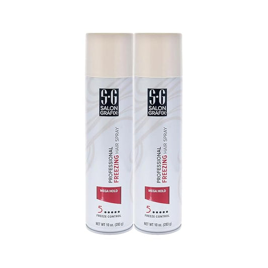 Salon Grafix Freezing Hair Spray Mega Hold - Quick-Drying Hairspray for Women and Men - Volumizing Formula - Professional Quality Results - 2 pc