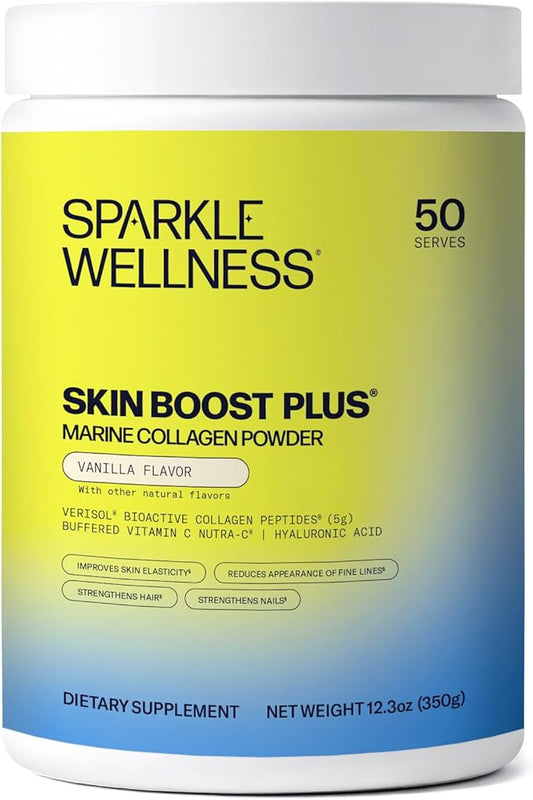 Sparkle Wellness Marine-derived VERISOL Bioactive Hydrolyzed Collagen Peptides | Collagen Powder Supplement with Vitamin C & Hyaluronic Acid | Marine Skin Boost Plus (Vanilla) [50-Serves]