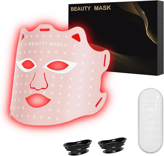 Red Light Therapy for Face, Portable Led Face Mask Light Therapy with Rechargeable Remote, 7+1 Color Near-Infrared Red Light (NIR), Red Light Therapy at Home (Pink)