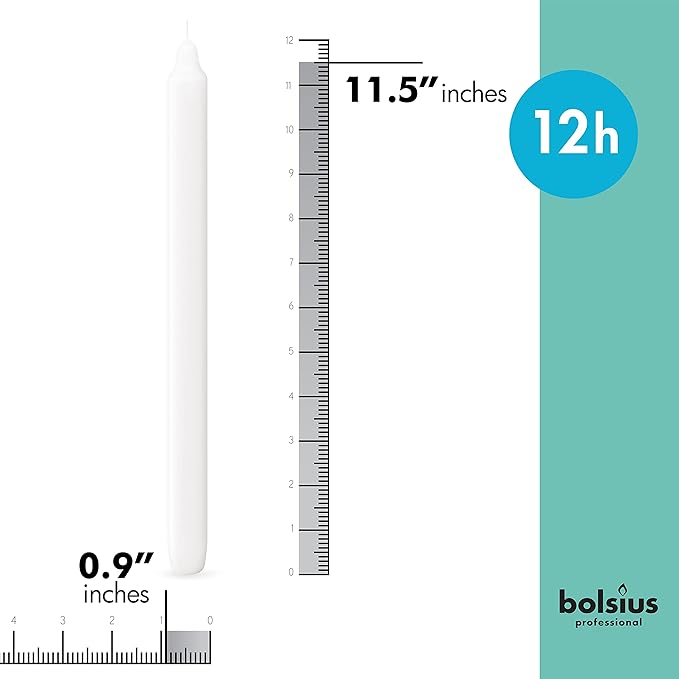 BOLSIUS White Candlesticks Bulk Pack 50 Count - Unscented Dripless 11.5 Inch Household & Dinner Candle Set - 12+ Burn Hours - Premium European Quality - Consistent Smokeless Flame - 100% Cotton Wick