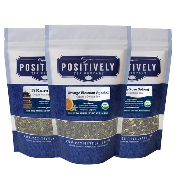 Organic Positively Tea Company, Oolong Tea Sampler, Loose Leaf, 4 Ounce, 3 Pack