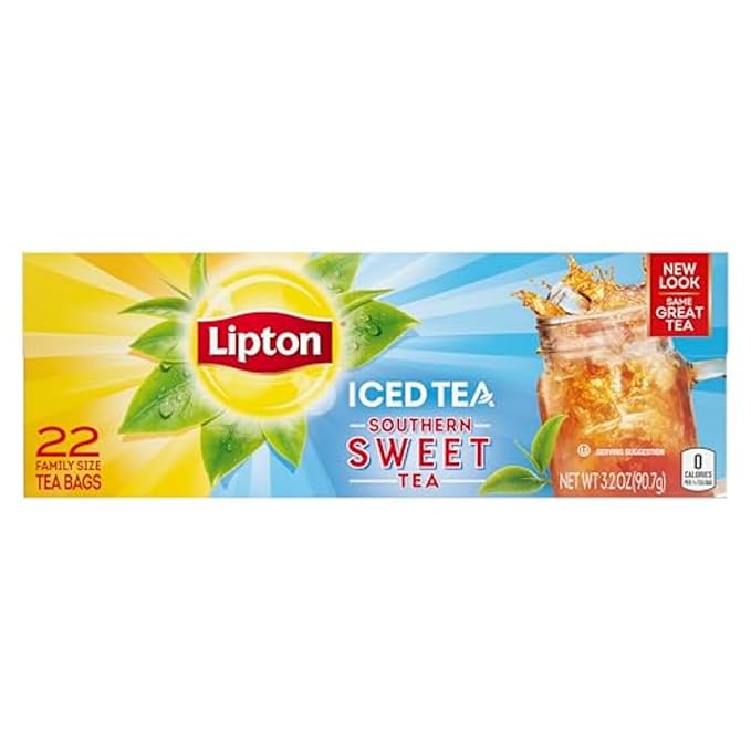 Lipton Family-Sized Black Iced Tea Bags, Southern Sweet Tea 22 ct (Pack of 6)