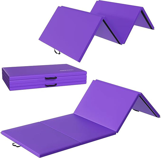 Folding Exercise Gymnastics Mat 10'x4'x2" Gym Workout Mat with Carrying Handles High-Density Anti-Tear Portable Fitness Aerobics Mats for Home Gym Yoga Pilates Tumbling MMA Core Training, Multiple Colors