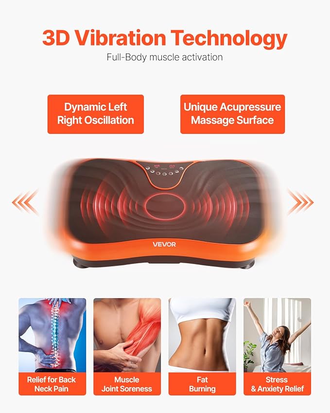 VEVOR Vibration Plate Exercise Machine, Whole Body Shaker for Lymphatic Drainage and Weight Loss, Home Workout Gym Fitness Equipment with 2 Resistance Bands, Vibrating Platform for Women Men