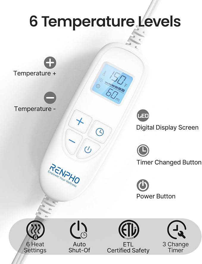 RENPHO Electric Heating Pad for Back Pain Relief, Birthday Christmas Gifts for Women Men Mom Dad Elderly, FSA Eligible Items Only List, Large Heat Pad for Neck Shoulders, 24"x33", ETL Certified, Gray