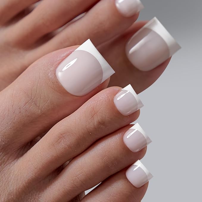 BTArtboxnails XCOATTIPS Toe Nail Tips - Lamp-Curable Real Square White Press On Toenails for Women, 150 Soak Off French Tip Toe Nail Extensions in 15 Sizes, Builder Gel & Top Coat Required