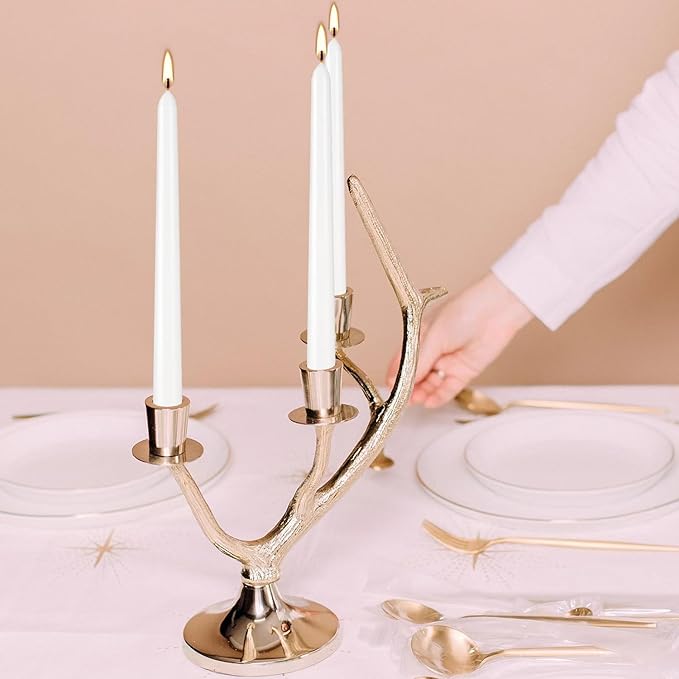 100Pack White Taper Candles, 7-8 Hours Burn Time, Unscented, Smokeless and Dripless, 0.75 x 10 Inch Dinner Candle Set for Household, Wedding, Party and Home Décor Candlesticks