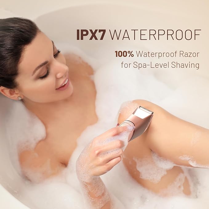 Bikini Trimmer for Women: Pubic Hair Razor with Mirror & LED Light, Electric Shaver with Ceramic Blades & Travel Lock - Body Groomer IPX7 Waterproof Use for Legs/Arm/Underarm