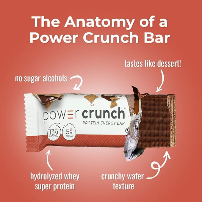 Power Crunch Protein Wafer Bars, High Protein Snacks with Delicious Taste, S'Mores, 1.4 Ounce (12 Count)