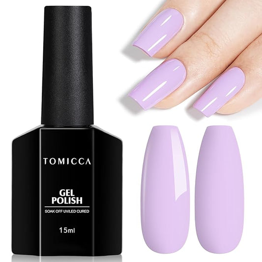 TOMICCA Purple Gel Nail Polish, 15ml Pastel Lilac Purple Gel Polish Colors, Soak Off UV Nail Art Macarons Manicure Salon DIY for Spring Summer
