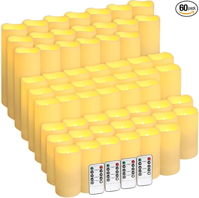 60-Pack LED Flameless Candles with Remote Control - Perfect for Parties, and Special Occasions (Three Sizes)