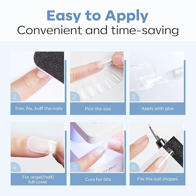 modelones Medium Coffin Nail Tips, Pre-shaped Soft Gel Tips Fake Nails False Acrylic Clear Full Cover Press on Extension Kit Gel Manicure DIY at Home 216PCS 12Sizes